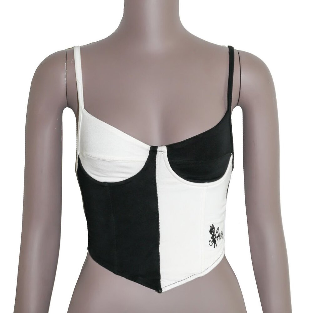 Oh Mighty Black White Spaghetti Strap Cropped Tank Top Size Small Scoop Neck Top